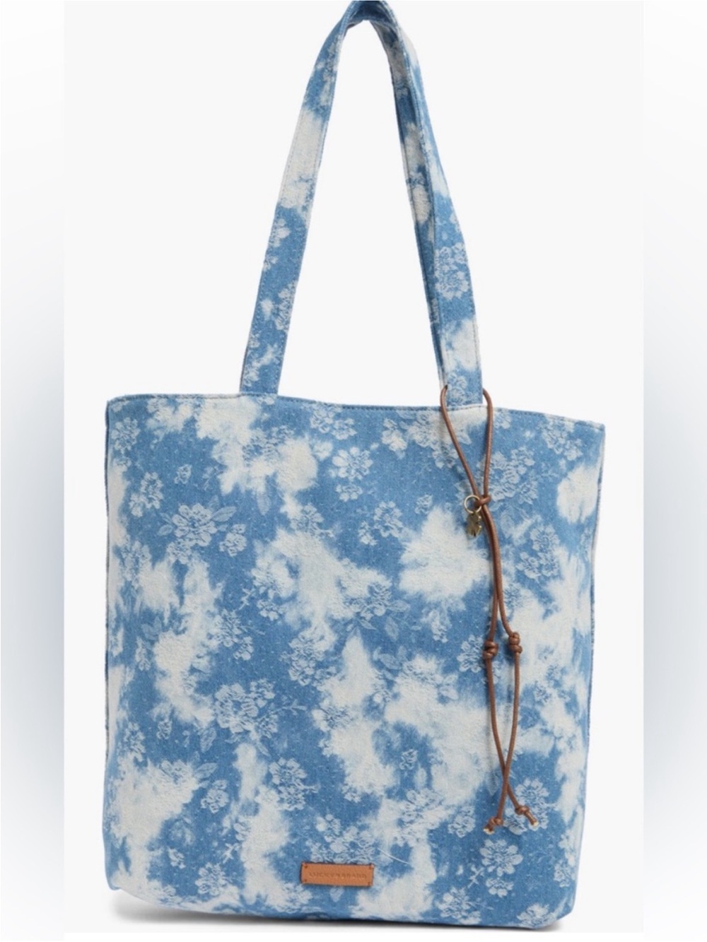 Lucky Brand Blue and White Floral Tie-Dye Canvas Tote